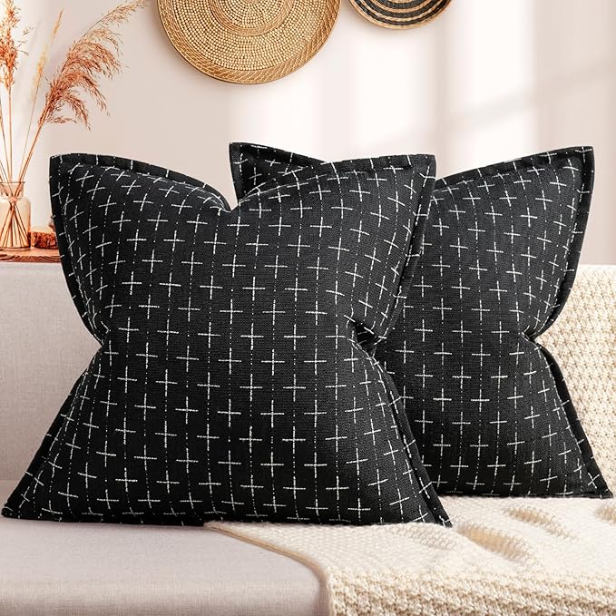 ZWJD Pillow Covers 26x26 Set of 2 Soft Polyester Textured Pillow Covers with Stylish Flange Edge Cozy Farmhouse Throw Pillows for Couch Bed Sofa Living Room