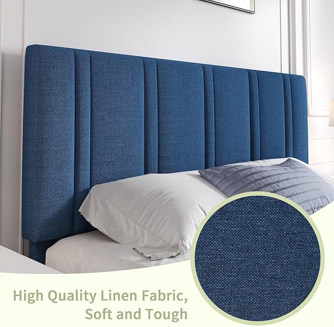 Twin Bed Frame, Upholstered Platform Bed with Button Tufted Headboard, Blue Bed Frame Twin Size for Kids Girls Boys, No Box Spring Required, Easy Assembly, Blue