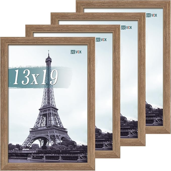 VCK 13x19 Picture Frame Set of 4 - Walnut, Gallery-Quality Wood Poster Frames, 1.1-Inch Wide Border, Polished Plexiglass, Vertical or Horizontal Wall Display for Photo/Art/Prints, Walnut