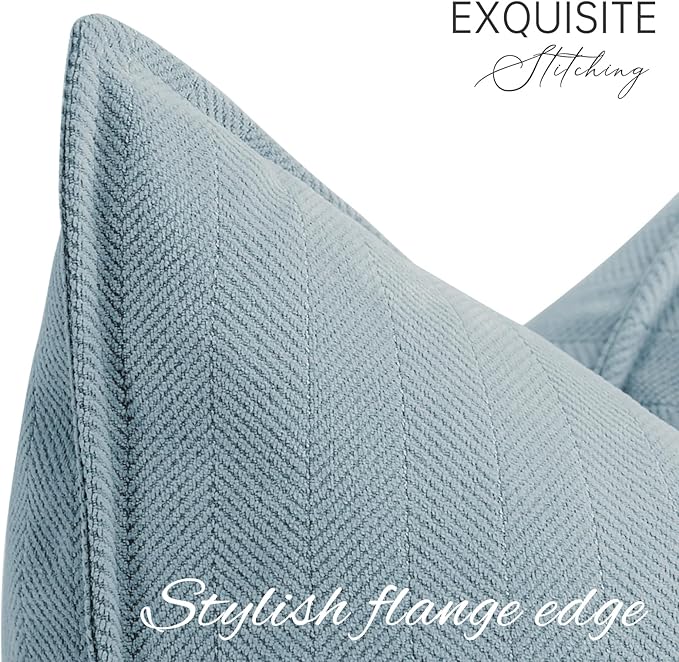 ZWJD Throw Pillow Covers 24x24 Set of 2 Chenille Pillow Covers with Elegant Design Soft and Luxurious Decorative Throw Pillows for Couch, Bed, and Home Decor,Light Blue