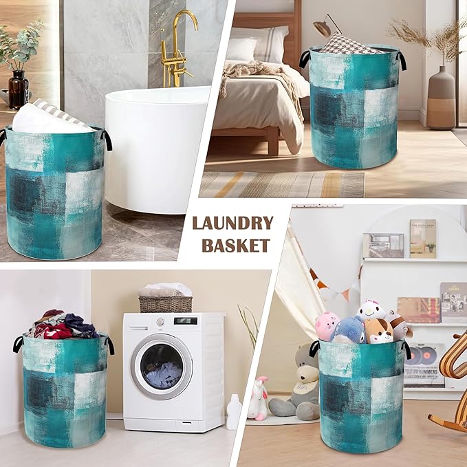 Laundry Hamper,Art Painting Laundry Basket,Grey Blue Waterproof Oxford Cloth Storage Basket with Handle for Clothes Books Nursery Home Storage Sundries 16"x20"