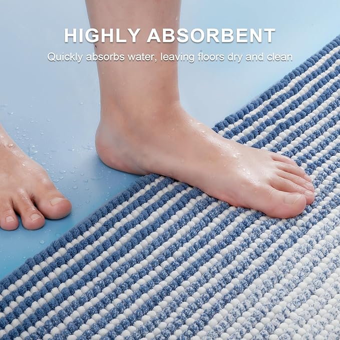 BSICPRO Bathroom Rugs and Mats Sets, 2 Piece Thick Absorbent Chenille Bath Mat Rug Set Non Slip, Soft Shaggy Bath Room Floor Mats for Bathroom, Machine Washable (Sky Blue, 20" x 32" Plus 16" x 24")