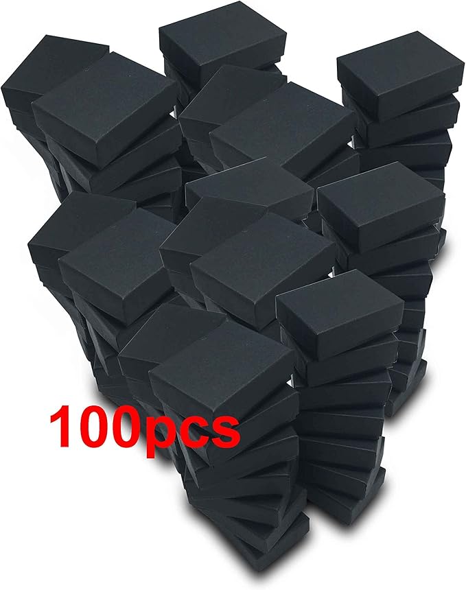 TheDisplayGuys - 100-Pack #10 Cotton Filled Cardboard Paper Jewelry Boxes Gift Case - Matte Black (1.9" x 1.3" x 0.7") - for Shipping or Storage
