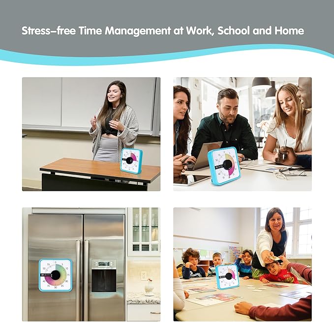 Visual Timer 7.5 inch; 60 Minute 1 Hour Countdown Timer for Kids Classroom Teaching Tool Home Office Meeting, Mechanical Countdown Clock for Exam Time Management Magnetic, Sky Blue with Colorful Disc