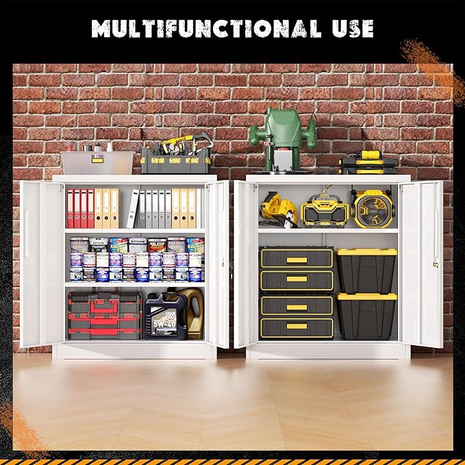 Greenvelly Metal Garage Storage Cabinet, White 36" Locking File Cabinet with 2 Doors and Adjustable Shelves for Home Office,School