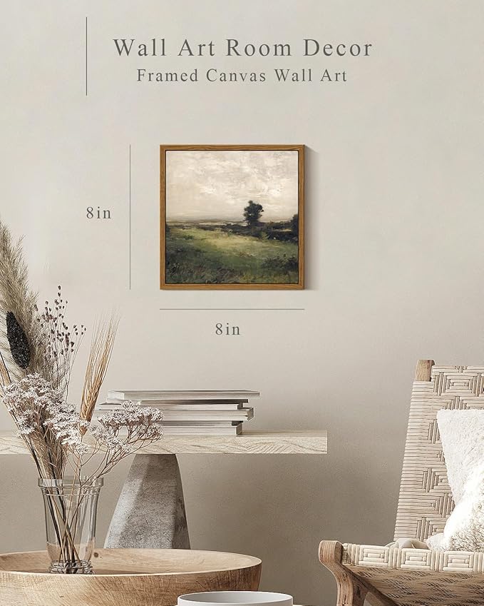 InSimSea Square Framed Canvas Wall Art, Landscape Room Decor Classical Scenery Vast Valley Grassland Oil Paintings Canvas Art Wall Decor, Home Decor for Living Room, Bedroom, Bedroom, Office 8"x8"