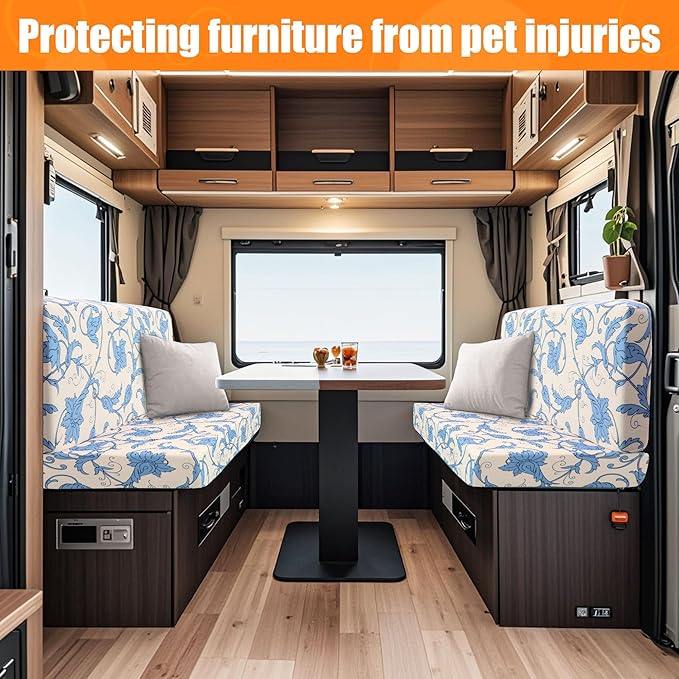 Rv Dinette Cushion Covers,Printing Stretchable Camper Cushion Cover,RV Cushion Slipcover,Rv Couch Cover Replacement for RV Camper Car Bench,2 Backrest Covers and 2 Bench Covers (Convallaria Majalis)