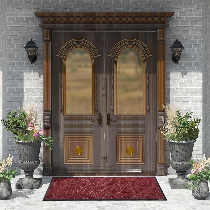 Yimobra Front Door Mat Outdoor Indoor, 60x36 All-Season Waterproof Welcome Mat, All-Weather Outside Entrance Mat, Non-Slip Patio Porch Doormat, Low Profile, Fade Resistant, Red