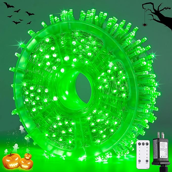 JMEXSUSS 400 LED Green Halloween Lights, 132ft Green String Lights Outdoor Waterproof, 8 Modes LED Christmas Light for Tree House Fireplace Party Halloween Decoration