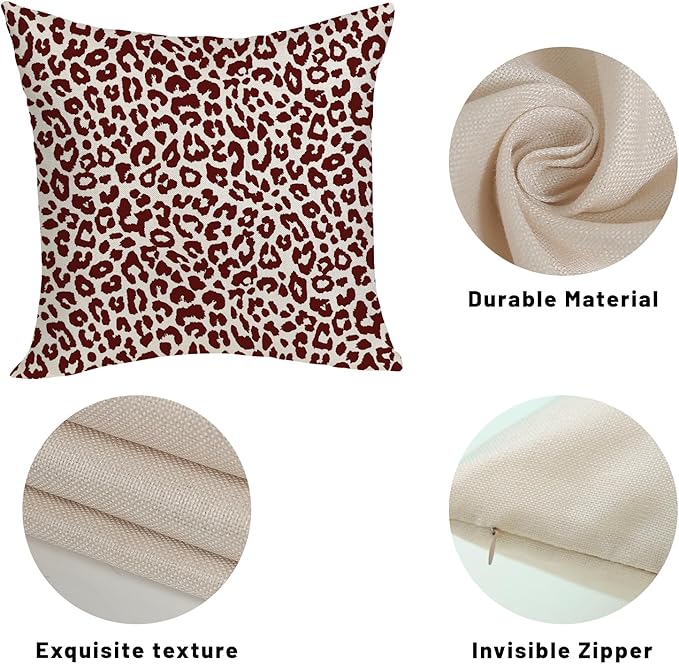 Leopard Print Pillow Covers 18x18 Pack of 2 Burgundy Red Animal Pattern Cheetah Decorative Throw Pillow Cover Outdoor Decor Boho Abstract Modern Pillowcase Farmhouse Cushion Case for Home Sofa