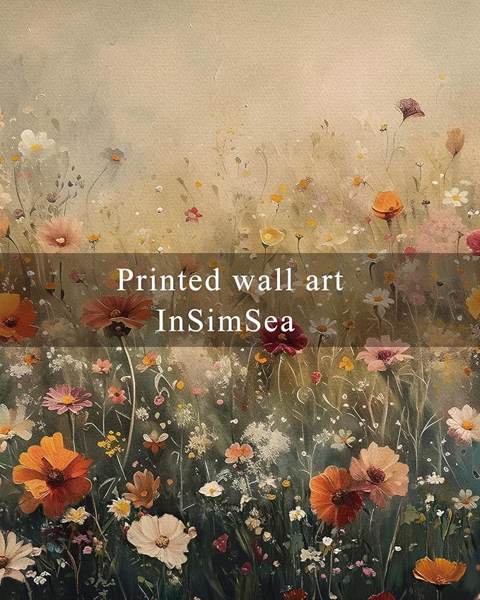 InSimSea Framed Canvas Wall Art Vintage Decor, Wall Decor for Living Room Bedroom Office Bathroom, Large Nature Landscape Flower Wildflower Oil Painting Prints, Home Decorations, 16x24inch