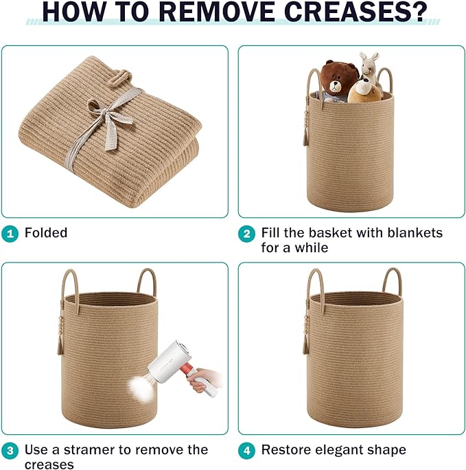 Jute Rope Laundry Hamper Basket by YOUDENOVA, 58L Tall Laundry Basket, Baby Nursery Hamper for Blanket Storage for Bedroom-Large-Jute