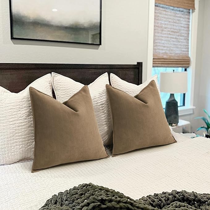 ZWJD Brown Pillow Covers 12x20 Set of 2 Chenille Throw Pillow Covers with Elegant Design Soft and Luxurious Decorative Throw Pillows for Couch, Bed, and Home Decor