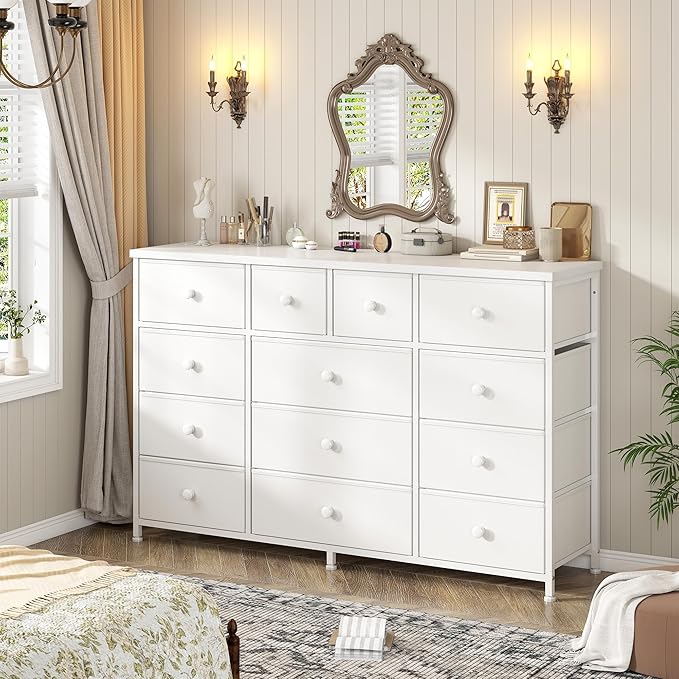 White Dresser for Bedroom with 13 Drawer,Entertainment Center for 40,50,55 inch, Modern Tv Stands & Chests of Drawers for Living Room, Hallway, Entryway