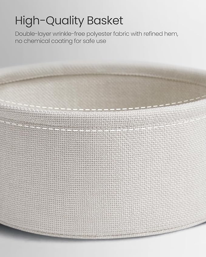VASAGLE Small Round Side End Table, Modern Nightstand with Fabric Basket, Cement Gray and Cream White ULET223G49