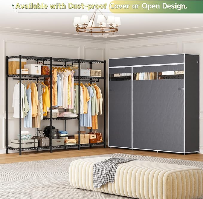 Raybee Heavy Duty Clothes Rack with Cover 800 LBS Clothing Racks for Hanging Clothes for Bedroom 56" Wx 16" Dx75.5 H