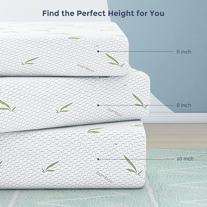 IULULU King Mattress,10 Inch Memory Foam Mattress in a Box with Breathable Bamboo Cover,Green Tea King Size Made USA for Cool Sleep & Pressure Relief,Medium Firm,CertiPUR-US Certified,(DM-10K-MAT)