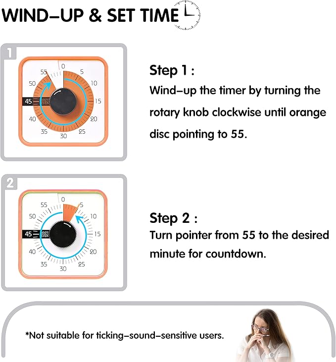 TWENTY5 SEVEN Countdown Timer 7.5 inch; 60 Minute 1 Hour Visual Timer – Classroom Teaching Tool Office Meeting, Mechanical Countdown Clock for Kids Exam Time Management Magnetic, Orange