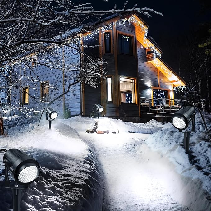 High Brightness 1000LM Outdoor Spot Lights for Yard, 6500K Daylight Spot Lights Outdoor with 4.9FT Electric Cord, 10W LED IP66 Waterproof Landscape Spotlights for Garden Tree Flag - 4 Pack