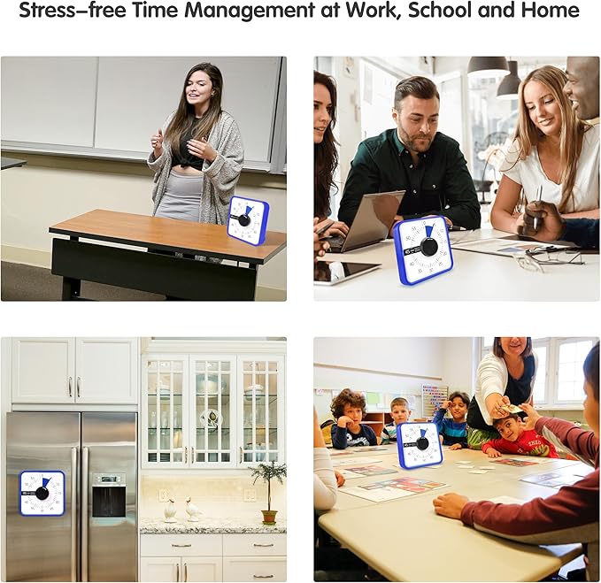 TWENTY5 SEVEN Countdown Timer 7.5 inch; 60 Minute 1 Hour Visual Timer – Classroom Teaching Tool Office Meeting, Mechanical Countdown Clock for Kids Exam Time Management Magnetic, Navy Blue