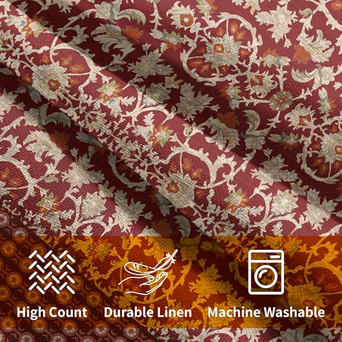 Kawani Red Antique Pillow Covers 20x20 Inch Vintage Floral Block Print Decorative Throw Pillows Set of 2 Retro Turkish Pillowcases for Couch Indoor Outdoor Home Decor