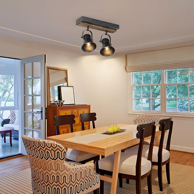 SEEBLEN 2-Light Track Light Fixtures, Adjustable Ceiling/Wall Mount, Industrial Black Kitchen Track Lighting for Living Room, Dining Room, Hallway, Bathroom