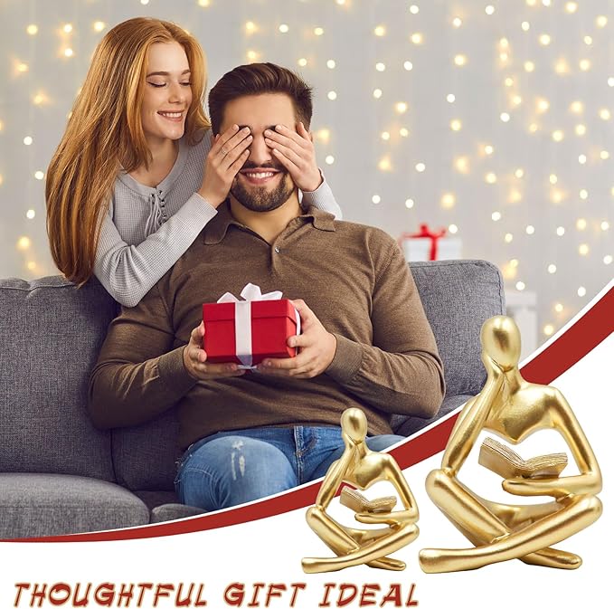 Bookshelf Decor, Reading Thinker Sculpture Figurine, Coffee Table Decor, Entry Way Table Home Decor, Decorative Statue for Living Room, Office, Bedroom, Gift