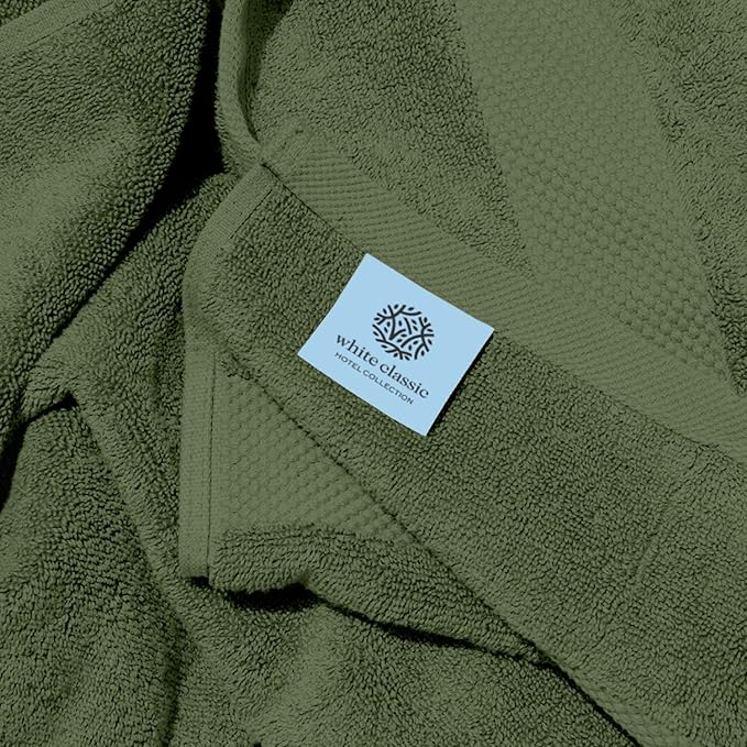 White Classic Luxury 4-Piece Large Bathroom Towel Set - 700 GSM Cotton Ultra Soft Towels 27x54 | High Absorbency & Quick Dry | Hotel Plush Dark Green Towels