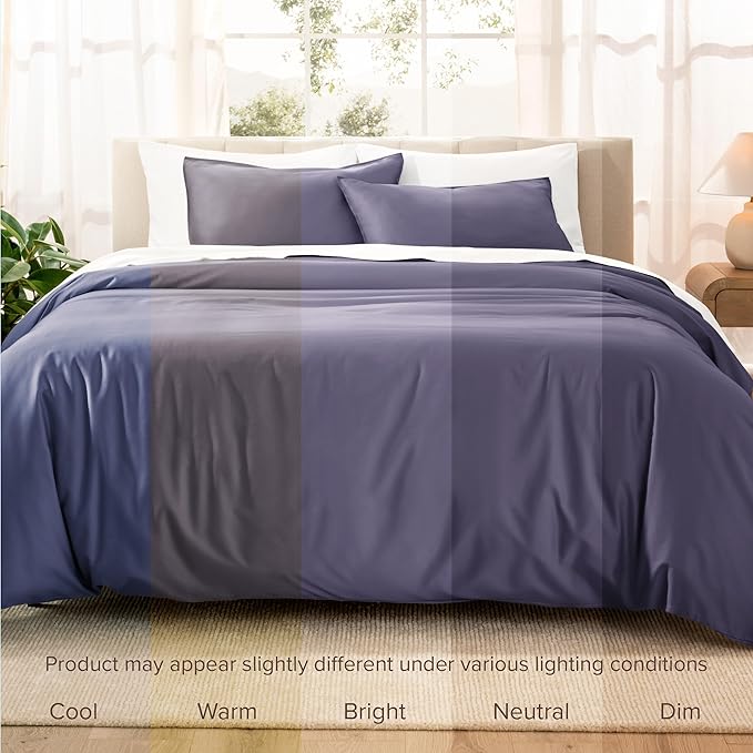 Bare Home 100% Organic Cotton Sateen Duvet Cover Set - Full/Queen Size - 400 Thread Count - Smooth Sateen Weave - Warm & Luxurious - Duvet Cover (Full/Queen, Dusty Purple)