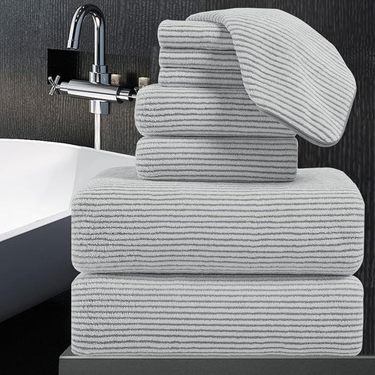 8-Piece Premium Towel Set for Bathroom|2 Oversized Large Bath Sheet,2 Hand Towels,4 Washcloths|Soft Cozy Highly Absorbent Fast Dry Microfiber Shower Towel Set for Hotel Bathroom Essentials,Grey