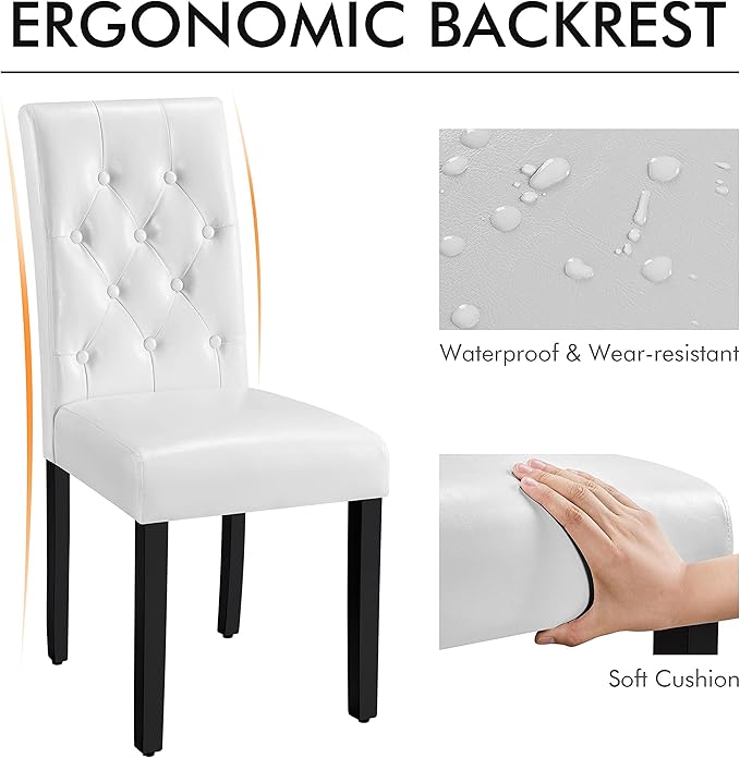 Yaheetech Dining Chairs Set of 2 Modern Style Faux Leather Dining Room Chairs with Solid Wood Legs and Button Tufted Padded for Home Kitchen and Restaurant, White