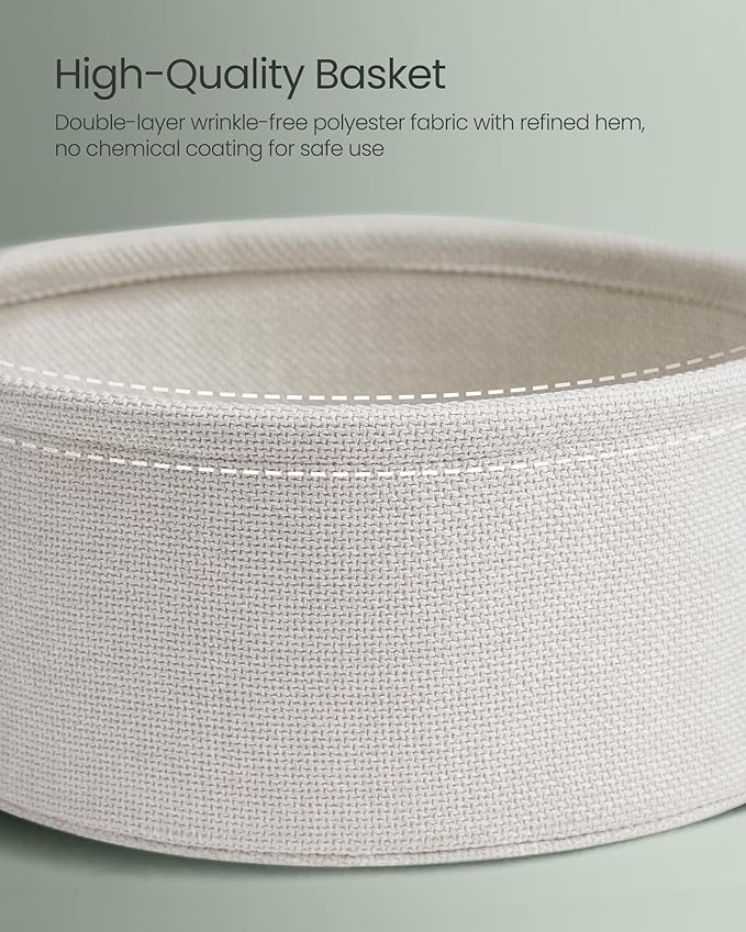 VASAGLE Small Round Side End Table, Modern Nightstand with Fabric Basket, Forest Green and Cream White ULET223C80