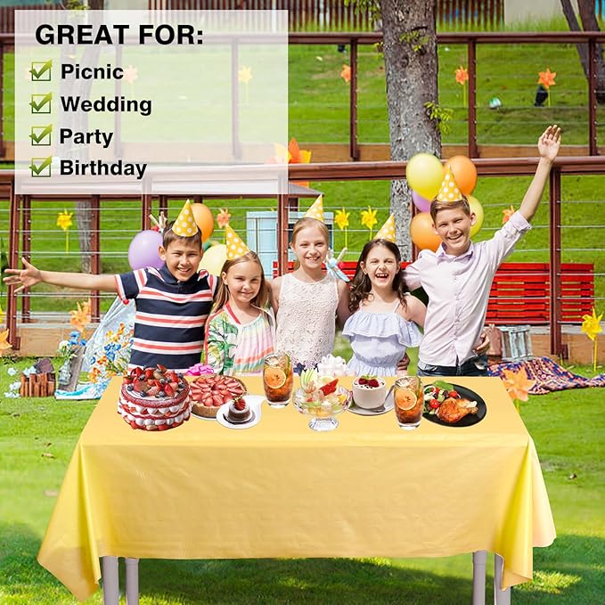 Craft And Party, 54 in x 100 feet Plastic Table Cover Roll for Party, Banquet, Picnic, Kids Activities for Any Size and Shape Table (Yellow, 54" x 100ft)