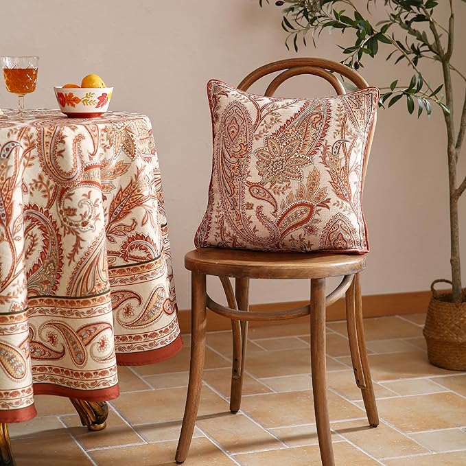 Design Linen Classic Vintage Throw Pillow Covers 18"x18" Pack of 2, Square Cushion Covers with Orange Yellow Paisley Style Pattern Decoration Pillowcases for Bed,Living Room,Outdoor,Car