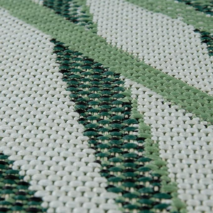 Outdoor Rug Green Beige with Palm Leaf Pattern for Patio Terrace Flat Weave, Size: 6'7" x 9'6"