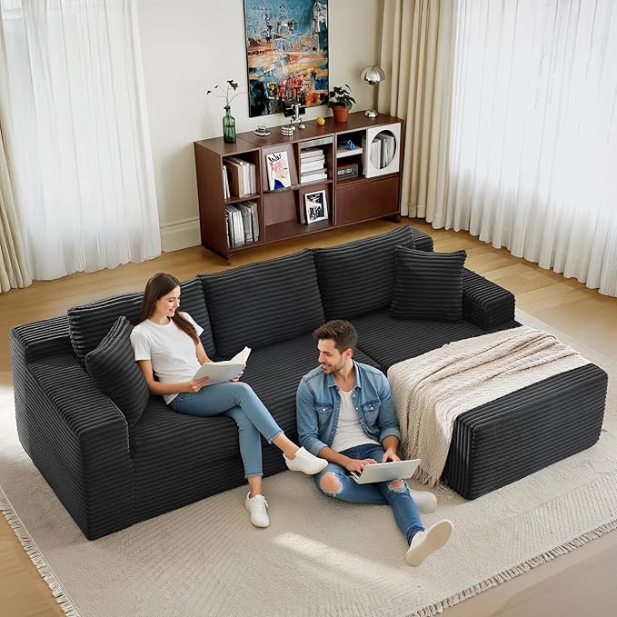 105''Sectional Cloud Couch with L Shaped Chaise,Modern Modular Sectional Sofa,Comfy Sectional Couches for Living Room,Bedroom,Apartment (Black, Right Facing Chaise)