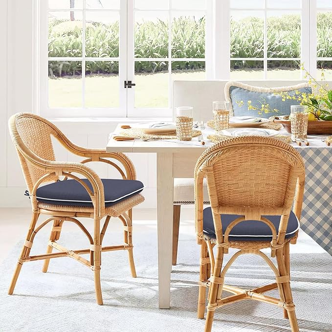 Set of 4 Outdoor Chair Cushions with Ties,Water Repellent Patio Chair Pads 17"x 16" for Outdoor Furniture,Round Corner Seat Cushions for Garden Yard Kitchen Textured Navy