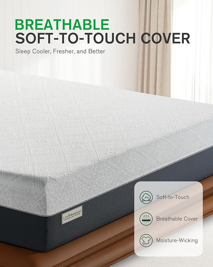 Queen Bed Mattress, 12 Inch Cooling Gel Memory Foam Mattress for Pressure Relief, Made in USA Queen Size Mattresses in a Box, Fiberglass Free, Medium Firm, CertiPUR-US Certified, Motion Isolation