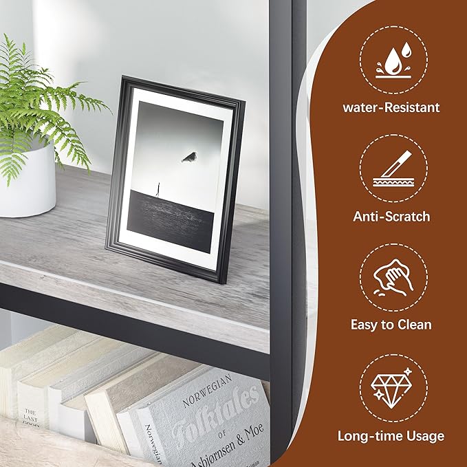 JAMFLY 5-Tier Corner Bookshelf, Industrial Corner Bookcase, Book Shelves with Metal Frame, Large Open Display Bookshelves, L-Shaped Shelf for Living Room, Bedroom, Home Office, Grey