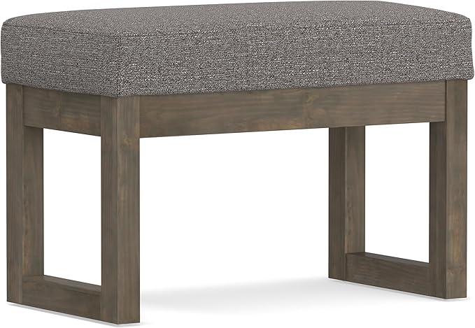 SIMPLIHOME Milltown 27 inch Wide Contemporary Rectangle Footstool Ottoman Bench in Pebble Grey Tweed Look Fabric, Assembled, for the Living Room and Bedroom