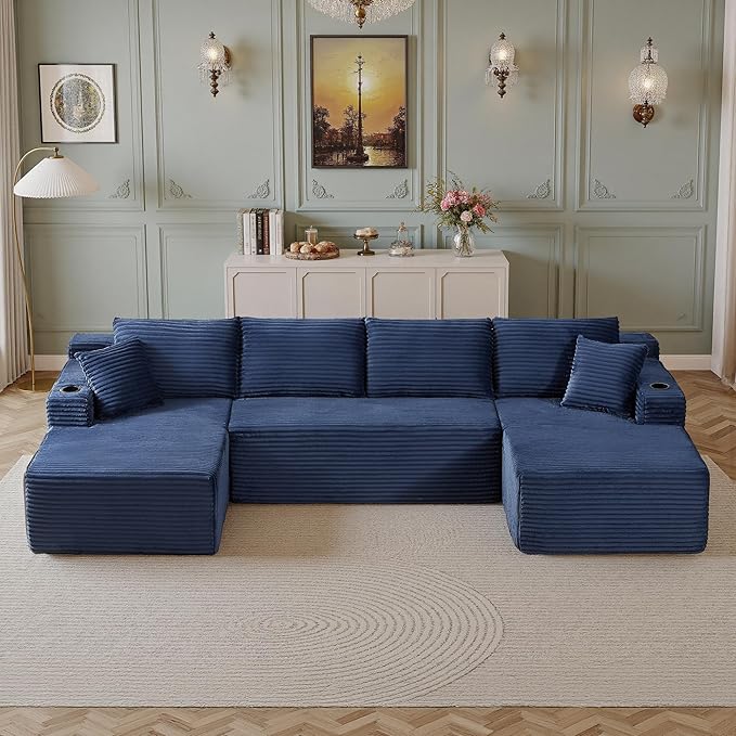104''Sectional Cloud Couch with L Shaped Chaise,Modern Modular Sectional Sofa,Boneless Couch with Deep Seat,Comfy Couches for Living Room (Blue, U Shaped)