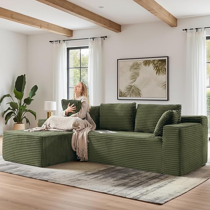 105''Sectional Cloud Couch with L Shaped Chaise,Modern Modular Sectional Sofa,Comfy Sectional Couches for Living Room,Bedroom,Apartment (Green, Left Facing Chaise)