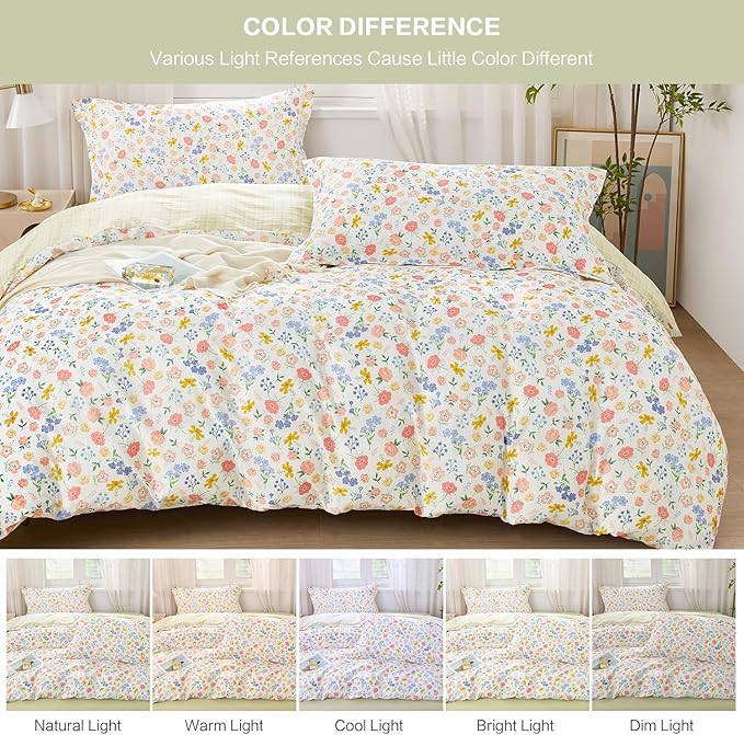 SAPHREAS King Size Colorful Flowers Duvet Cover Set 3pcs Botanical Floral Bedding Comforter Cover Set 100% Cotton 1 Duvet Cover 104"x90" 2 Pillow Shams, Comforter Not Included