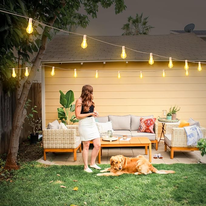 100FT Outdoor String Lights, LED Patio Lights with 42 Waterproof Shatterproof Dimmable A39 Hanging Bulbs(2 Spare) for Garden Wedding-White
