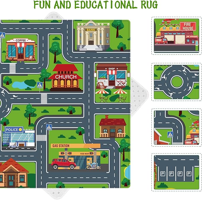 Kids Carpet Playmat, Kids Rug for Playroom Car Mat Town City Road Map Playmat, Extra Large Boys Kids Car Track Play Rug Bedroom, Living Room (Style Four, 78.7X 59 INCH)