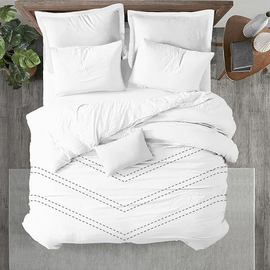 Kotton Culture Oversized King Size Duvet Cover Set 100% Egyptian Cotton - 600 Thread Count Ultra Soft Premium Comforter Cover Zipper Closure & Corner Ties (Arrow White,Oversized King 120" X 98")