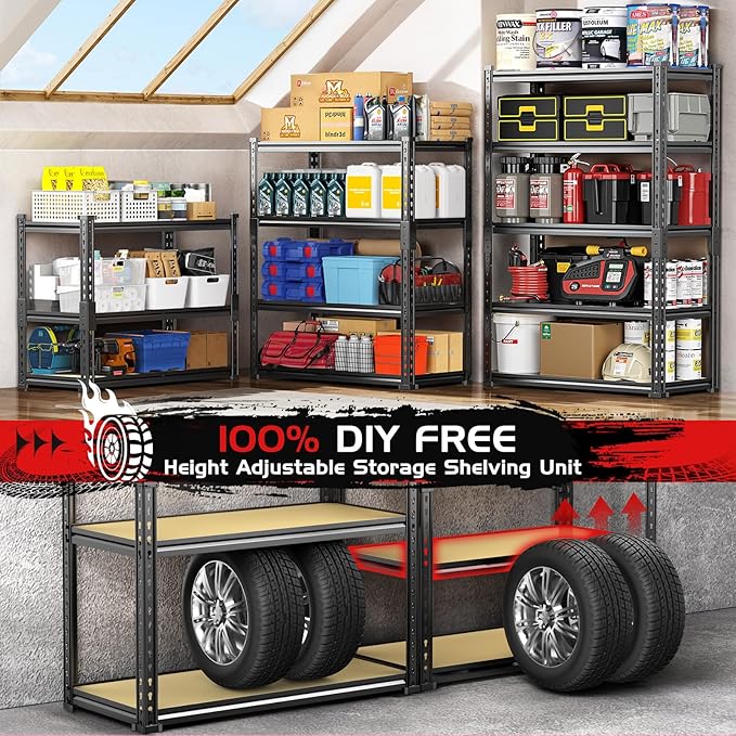 TigerParty 2020LBS Garage Shelving Units, 5-Tier Storage Shelves Heavy Duty, Adjustable Metal Organizer Utility Rack for Kitchen, Closet, Warehouse, Pantry, 72" H x 35.55" W x 16" D, 2PCS