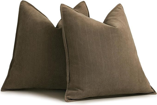 ZWJD Brown Pillow Covers 24x24 Set of 2 Chenille Throw Pillow Covers with Elegant Design Soft and Luxurious Decorative Throw Pillows for Couch, Bed, and Home Decor