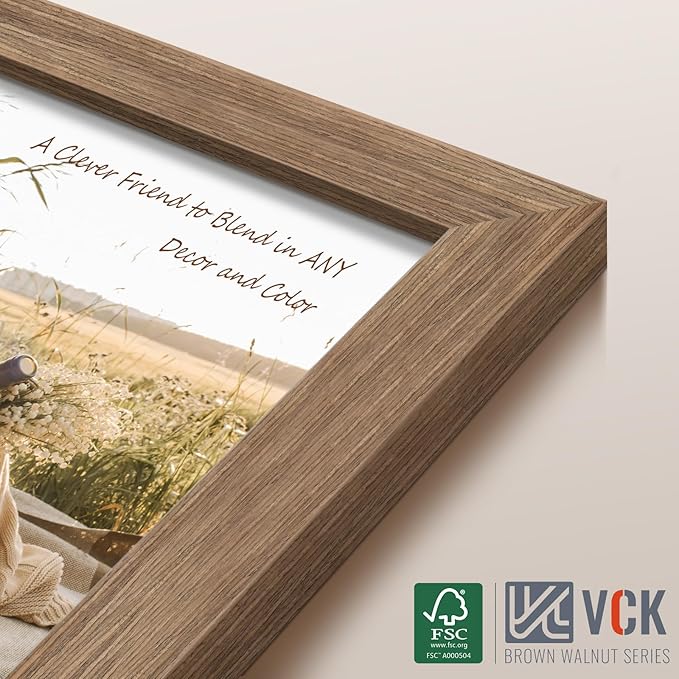 VCK 8.5x11 Picture Frame Set of 4 - Walnut, Gallery-Quality Wood Poster Frames, 1.1-Inch Wide Border, Polished Plexiglass, Vertical or Horizontal Wall & Tabletop Display for Photo/Art/Prints, Walnut