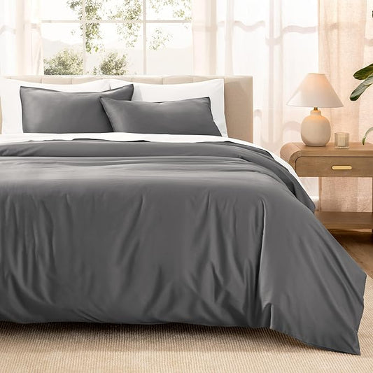 Bare Home 100% Organic Cotton Sateen Duvet Cover Set - 400 Thread Count - Smooth Sateen Weave - Warm & Luxurious - Duvet Cover (King/Cal King, Grey)
